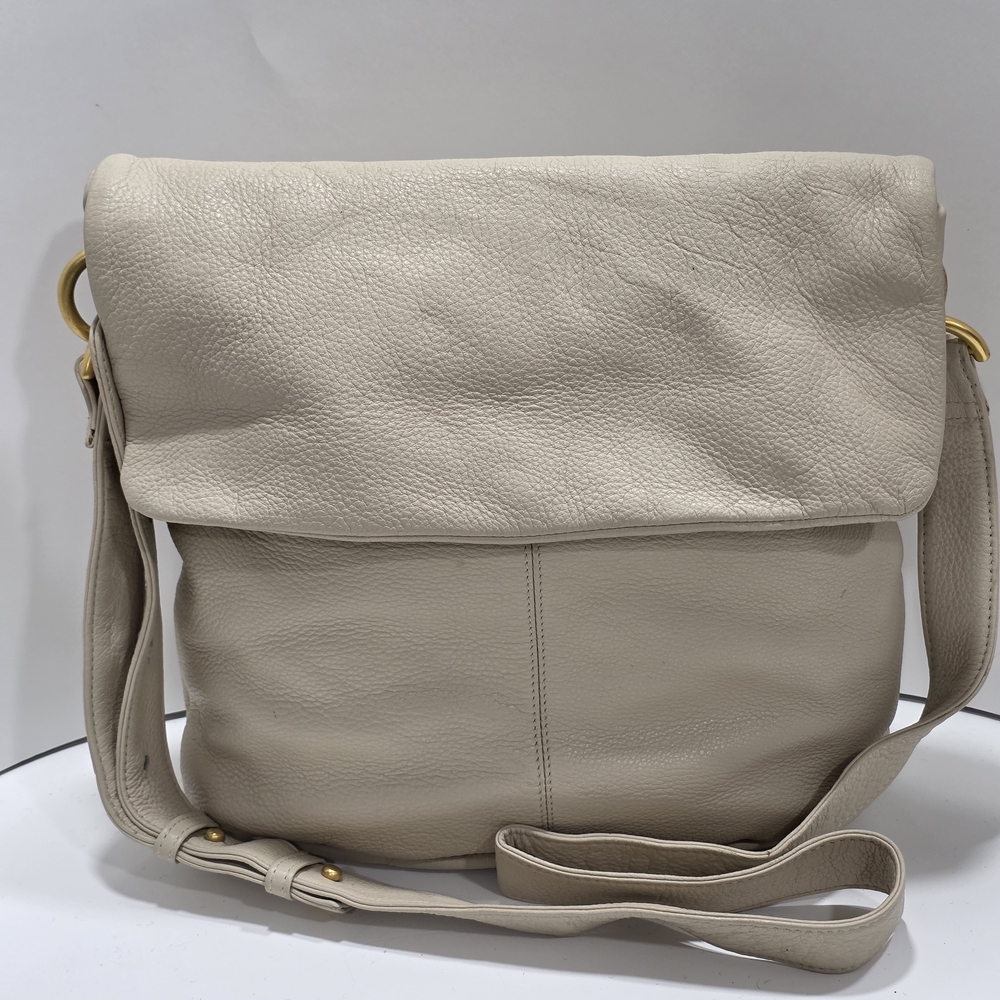 Americana By Sharif Cream Soft Leather Foldover Shoulder Bag with Gold Accents